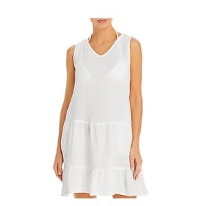 J. Valdi White Ruffled Dress Swim Cover up Large